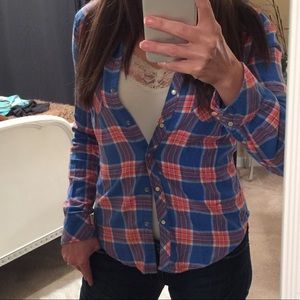 Blue and pink Plaid Flannel/Plaid Shirt